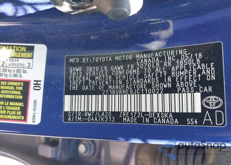 2018 Toyota Corolla Xse z USA, uszkodzony, nr VIN 2T1BURHE9JC110022